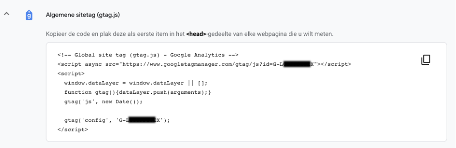 Algemene sitetag voor het bijhouden van website statistieken