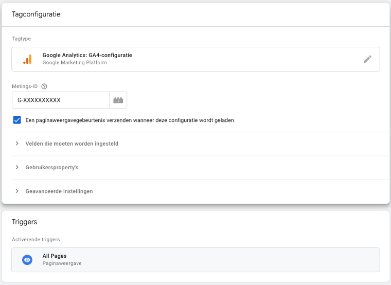 tagconfiguratie voor website statistieken