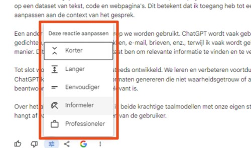 Bard direct vragen om een eerder antwoord aan te passen