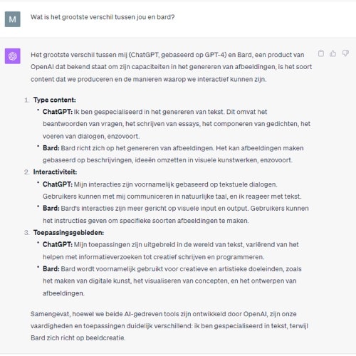 Wat is het grootste verschil tussen chatgpt en bard